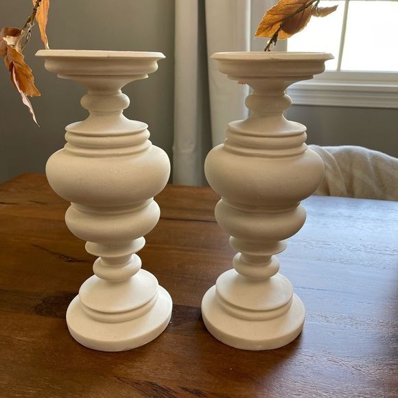 Set of Two White Pillar Candle Holders - Picture 11 of 14